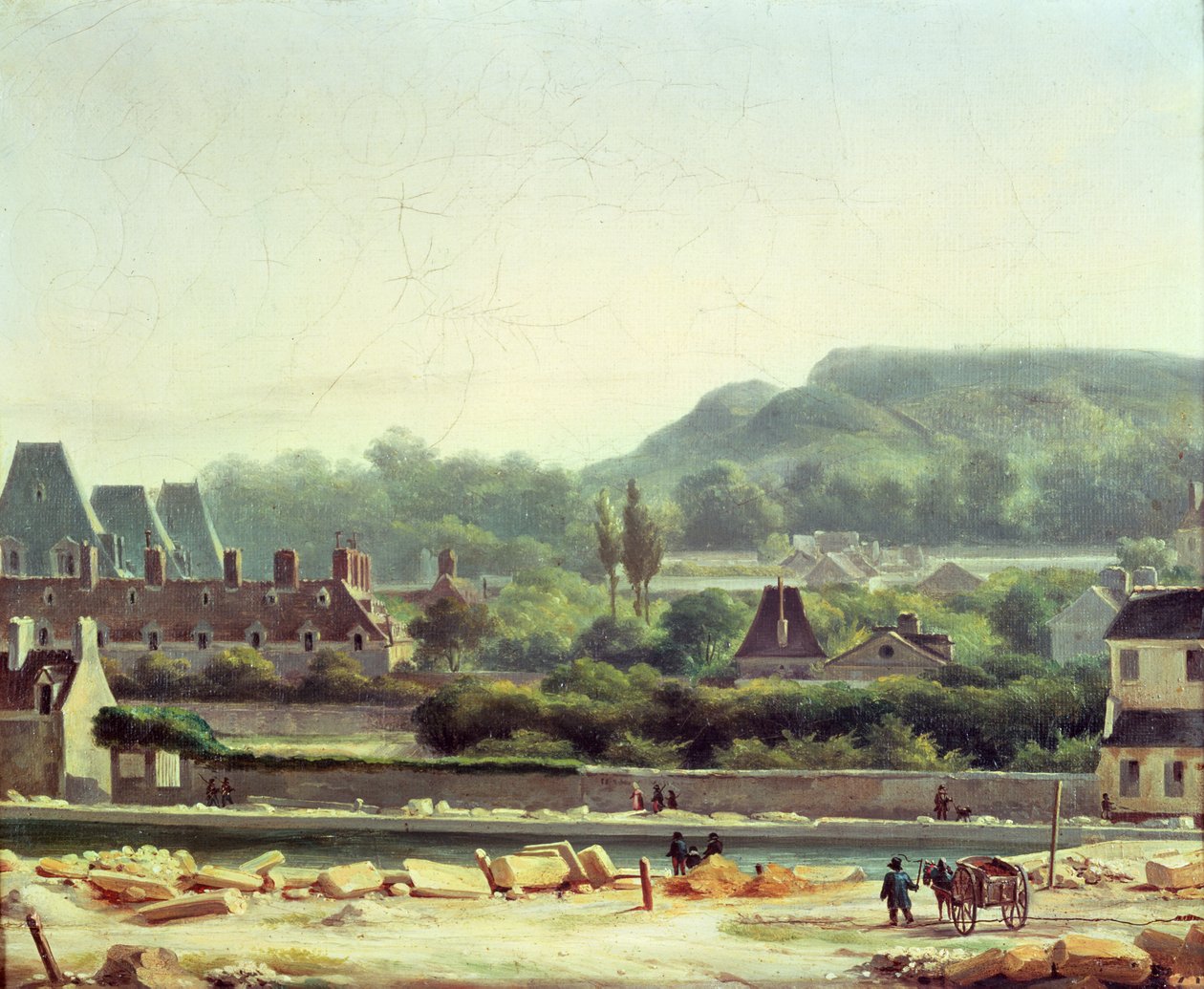 Hopital Saint-Louis og Buttes-Chaumont i 1830 af Hippolyte Adam