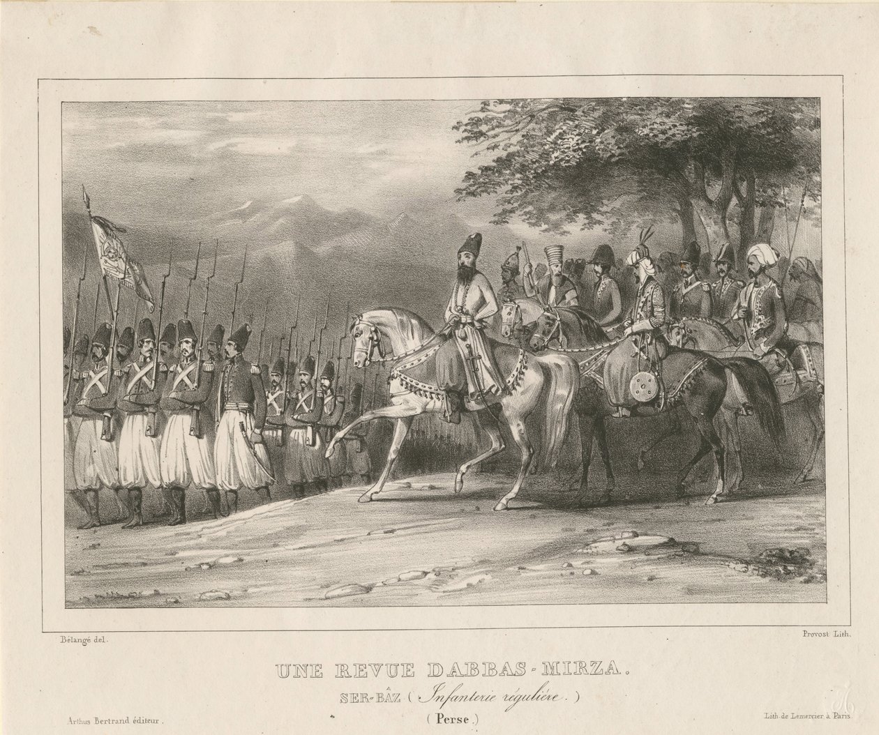 Prins, feltmarskal Abbas Mirza 1789-1833 inspicerer infanteriregimentet, 1835 af Hippolyte Bellange
