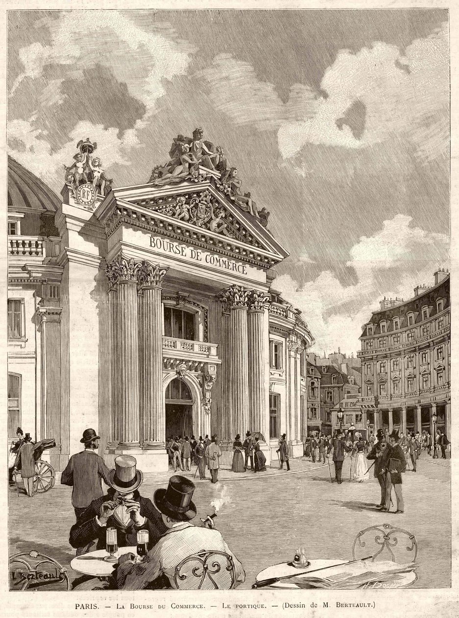 Børsen i Paris i 1889. Tegning af M. Berteault af Hippolyte Berteaux