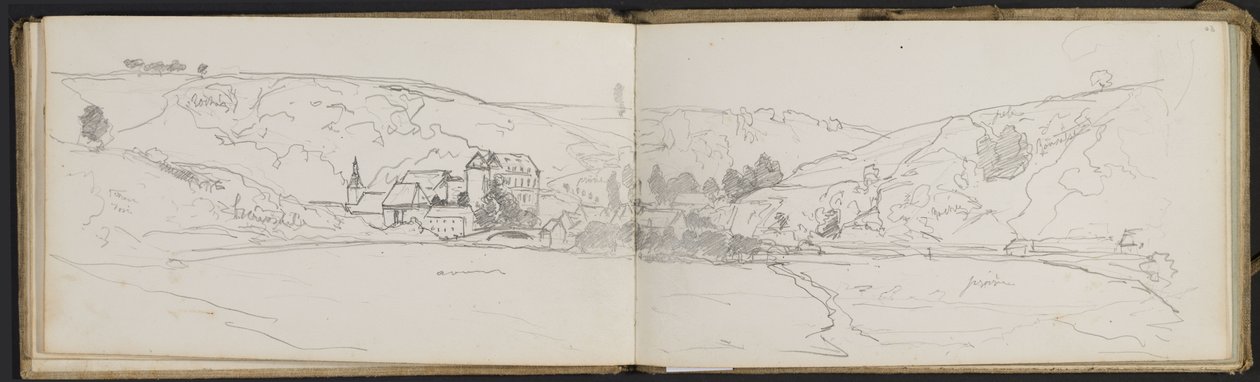 Landsbyudsigt med farveannoteringer (blade fra en skitsebog) af Hippolyte Boulenger