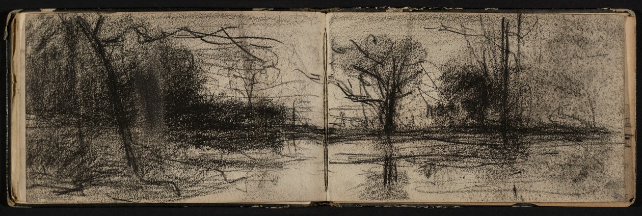 Landskab med dam (side fra en skitsebog) af Hippolyte Boulenger