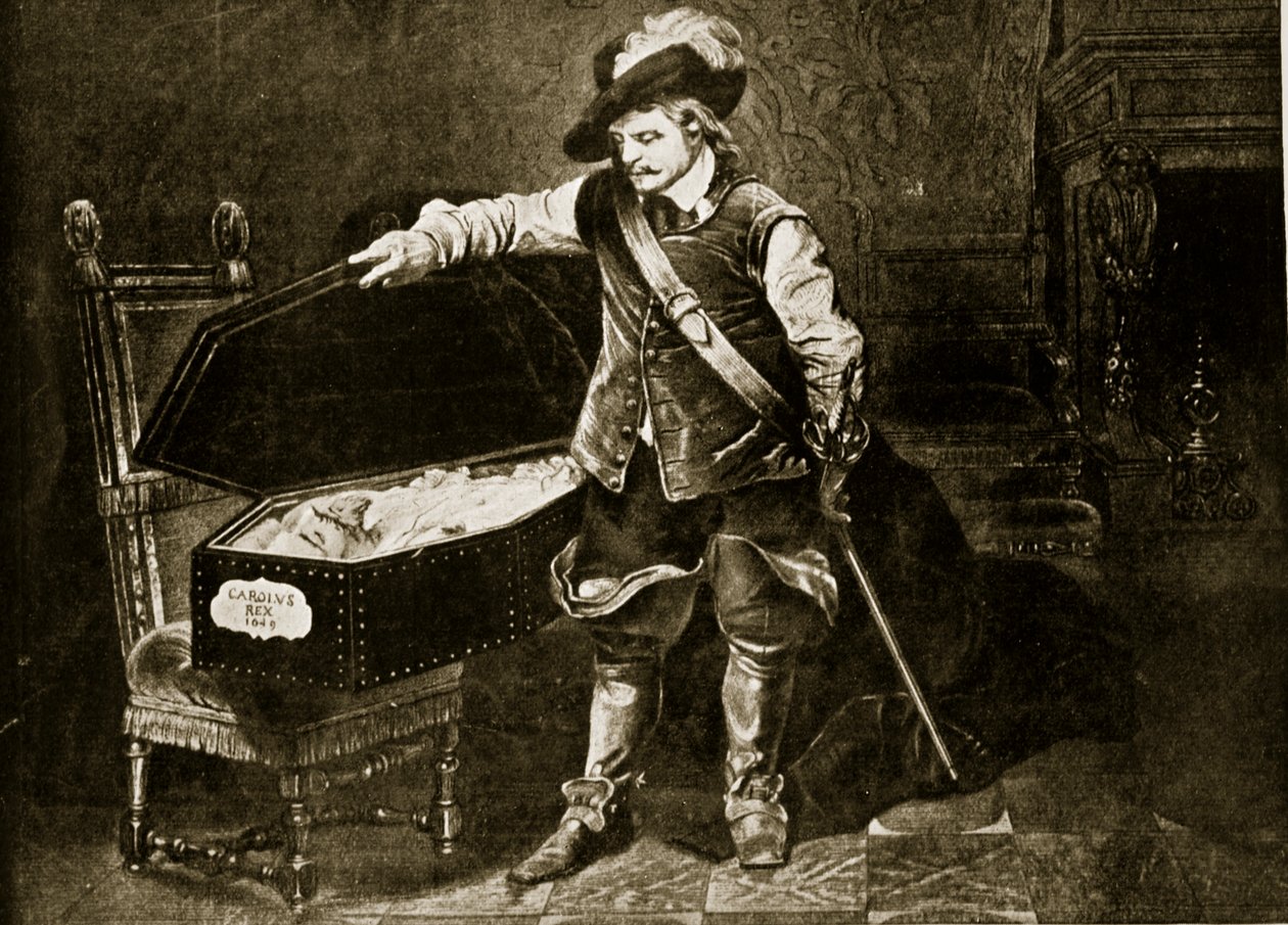 Cromwell ser liget af Charles I, illustration fra 