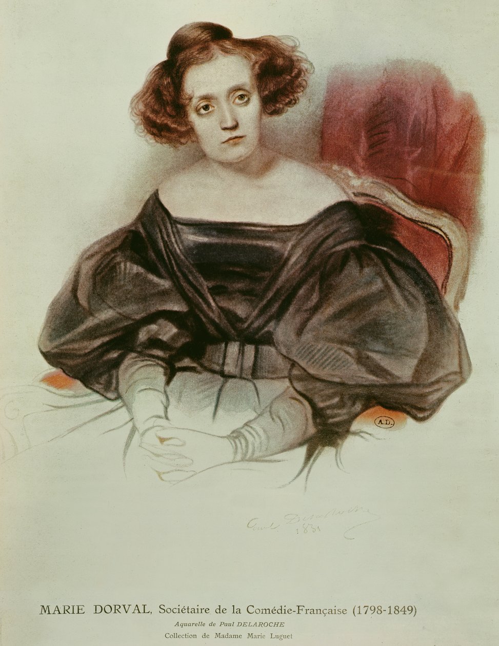 Marie Dorval (1798-1849) i kostume, 1831 (wc på papir) af Hippolyte Delaroche
