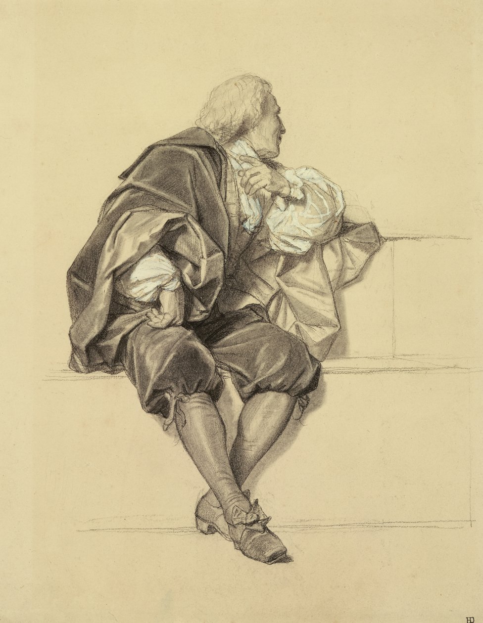 Studie til portrættet af Pierre Puget (1620-94) i halvcyklen på Ecole des Beaux Arts (blyant og kul på papir) af Hippolyte Delaroche