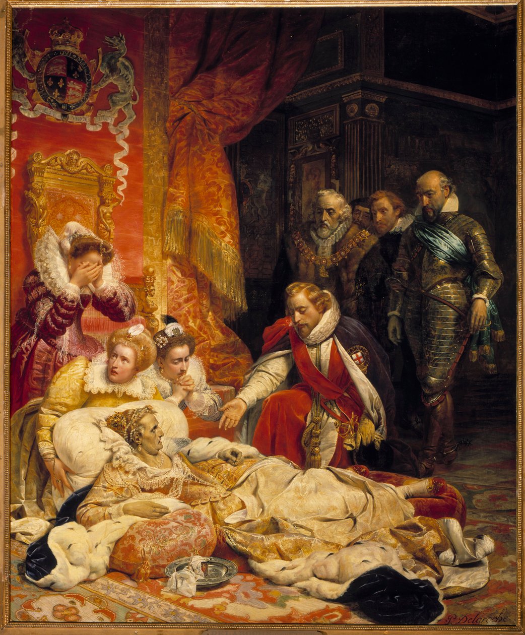 The death of Elizabeth Ii, Queen of England in 1603 Queen Elizabeth died of depression and illness on 24/03/1603, surrounded by her courtiers. Painting by Paul Delaroche Dani af Hippolyte Delaroche