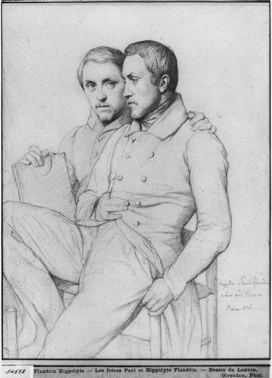 Dobbeltportræt af Hippolyte og Paul Flandrin, 1835 (sort bly på papir) af Hippolyte Flandrin