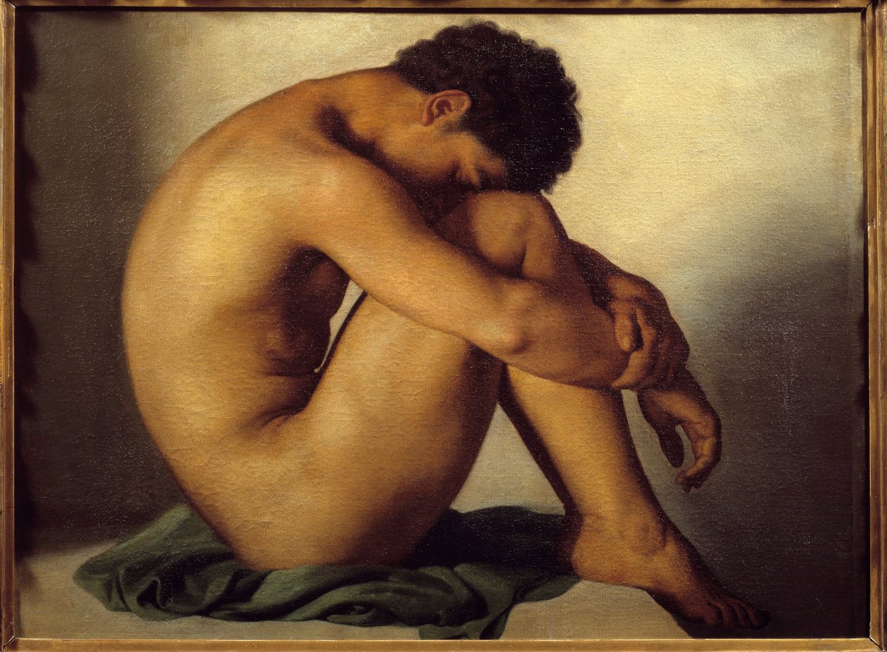 Studie af ung mand nøgen maleri af Hypolithe Flandrin (1809-1864) af Hippolyte Flandrin