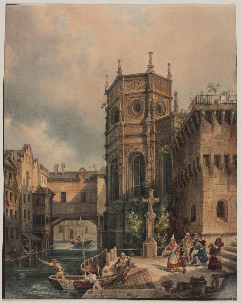 Scene på en kanal, første halvdel af 1800-tallet. af Hippolyte Jean Baptiste Garnerey