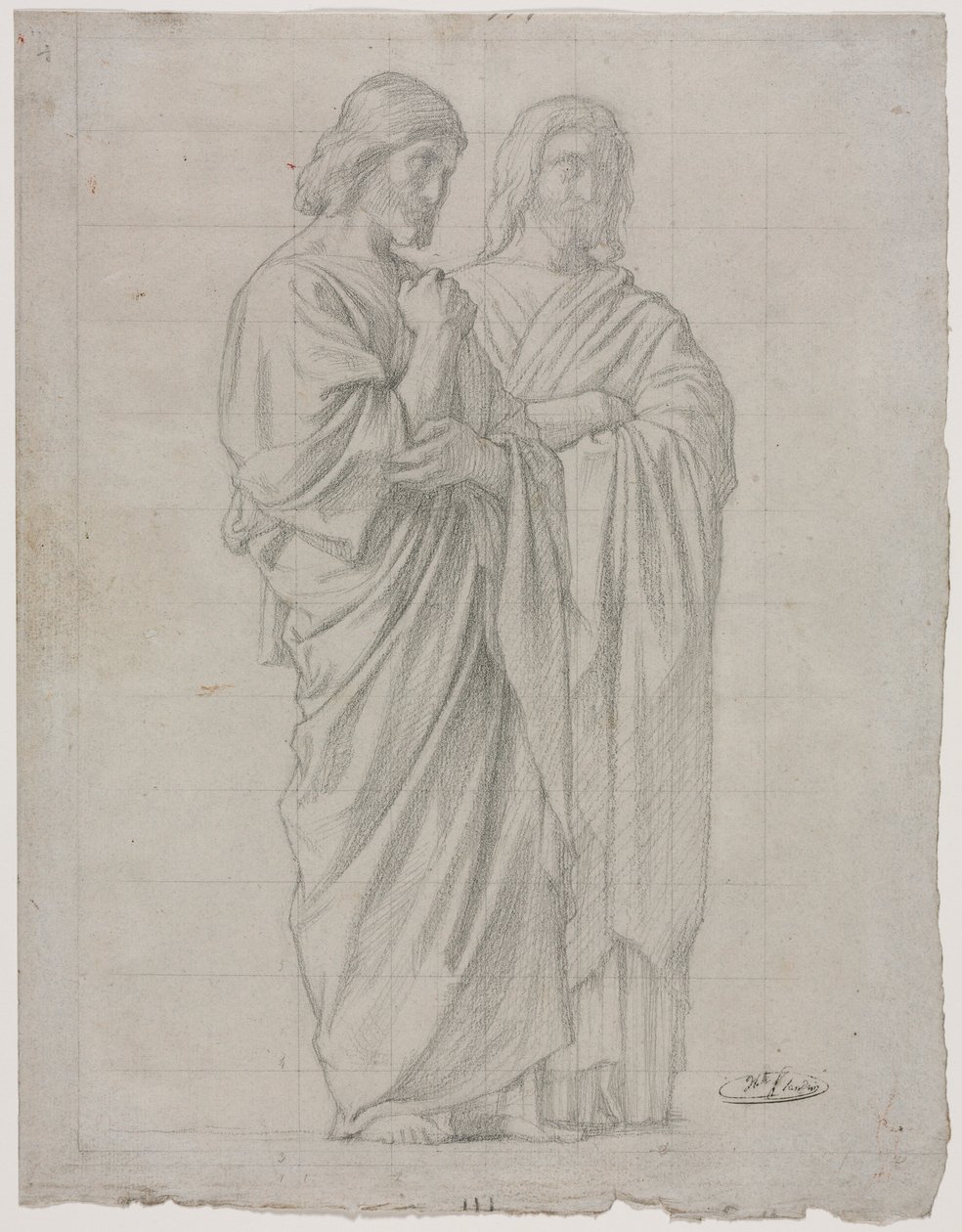 Studie af to stående figurer for den venstre sektion af Apostlenes mission, 1860. af Hippolyte Jean Flandrin