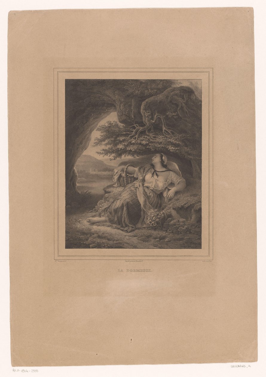 Sovende kvinde under rodsystemet af et træ La dormeuse (titel på objekt) af Hippolyte Lallemand