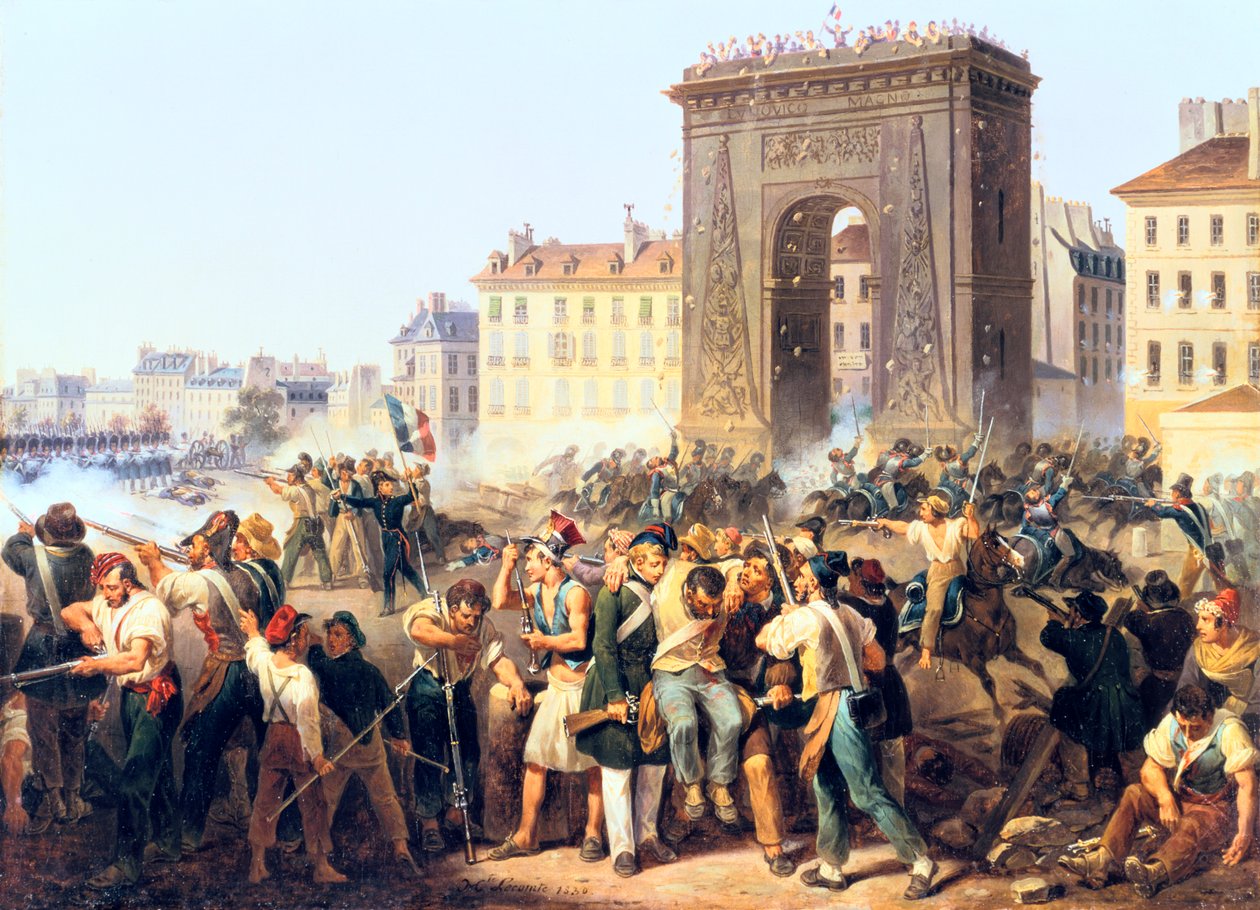 Slaget ved Porte St Denis, 28. juli 1830, Paris af Hippolyte Lecomte