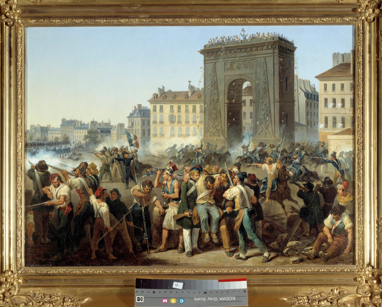 Slaget ved porten Saint Denis 28. juli 1830 Parisisk opstand under revolutionen i 1830 eller Trois Glorieuses. Maleri af Hippolyte Lecomte (1781-1857). 1830. Dim. 0,43 x 0,60 m. Paris, Musee Carnavalet - Kamp ved Porte Saint Denis, 28. juli 1830 af Hippolyte Lecomte