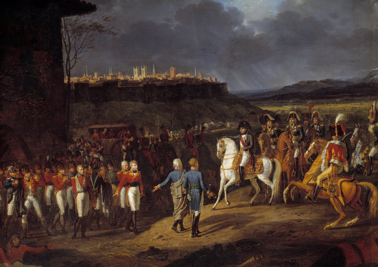 Kampagne for Spanien: "" Kejser Napoleon I blev introduceret i Astorga, Spanien, engelske fanger og beordrede dem til at blive behandlet med særlig omhu, januar 1809" Detaljer. Maleri af Hippolyte Lecomte (1781-1857) 1810 søn. 1,13x1,52 m af Hippolyte Lecomte