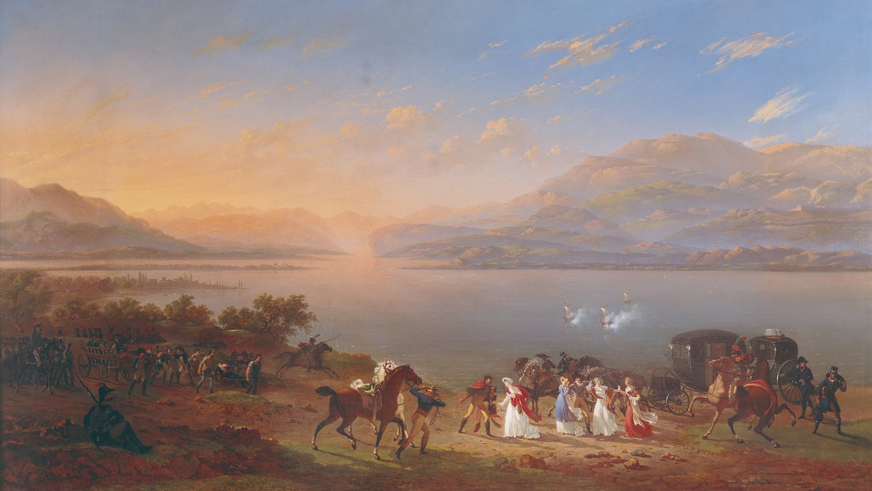 Kejserinde Josephine (1763-1814) ankommer for at besøge Napoleon (1769-1821) i Italien ved bredden af Gardasøen af Hippolyte Lecomte
