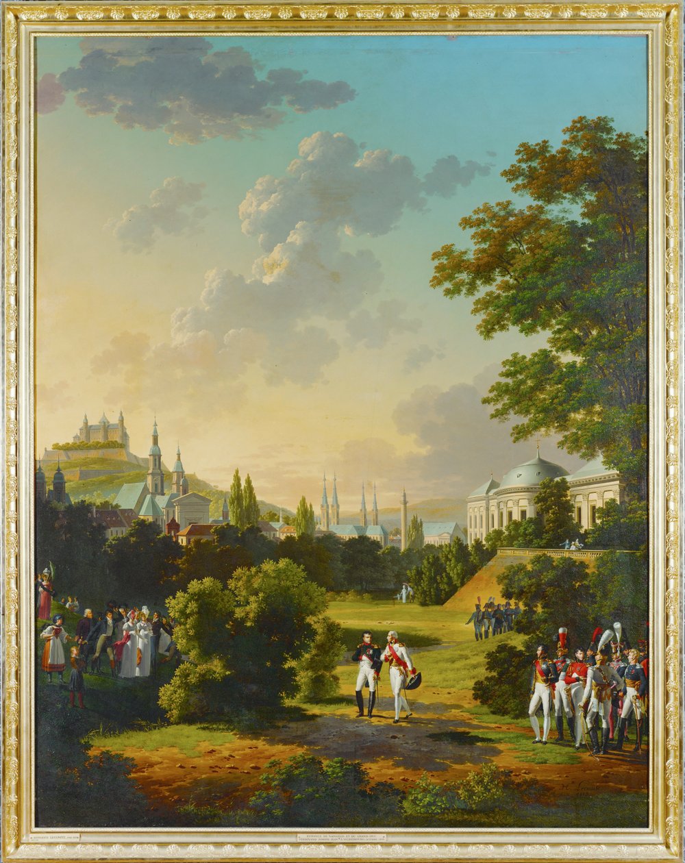 Møde mellem Napoleon I og storhertug Ferdinand Joseph i Wuerzburg, Tyskland ... af Hippolyte Lecomte