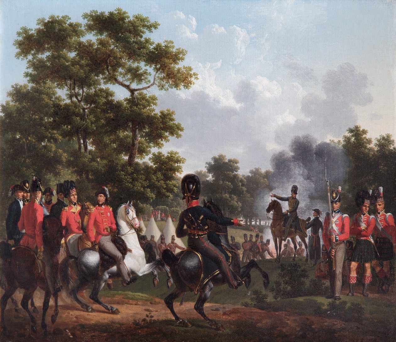 Hertugen af Wellington besøger forposterne ved Soignies (olie på lærred) af Hippolyte Lecomte