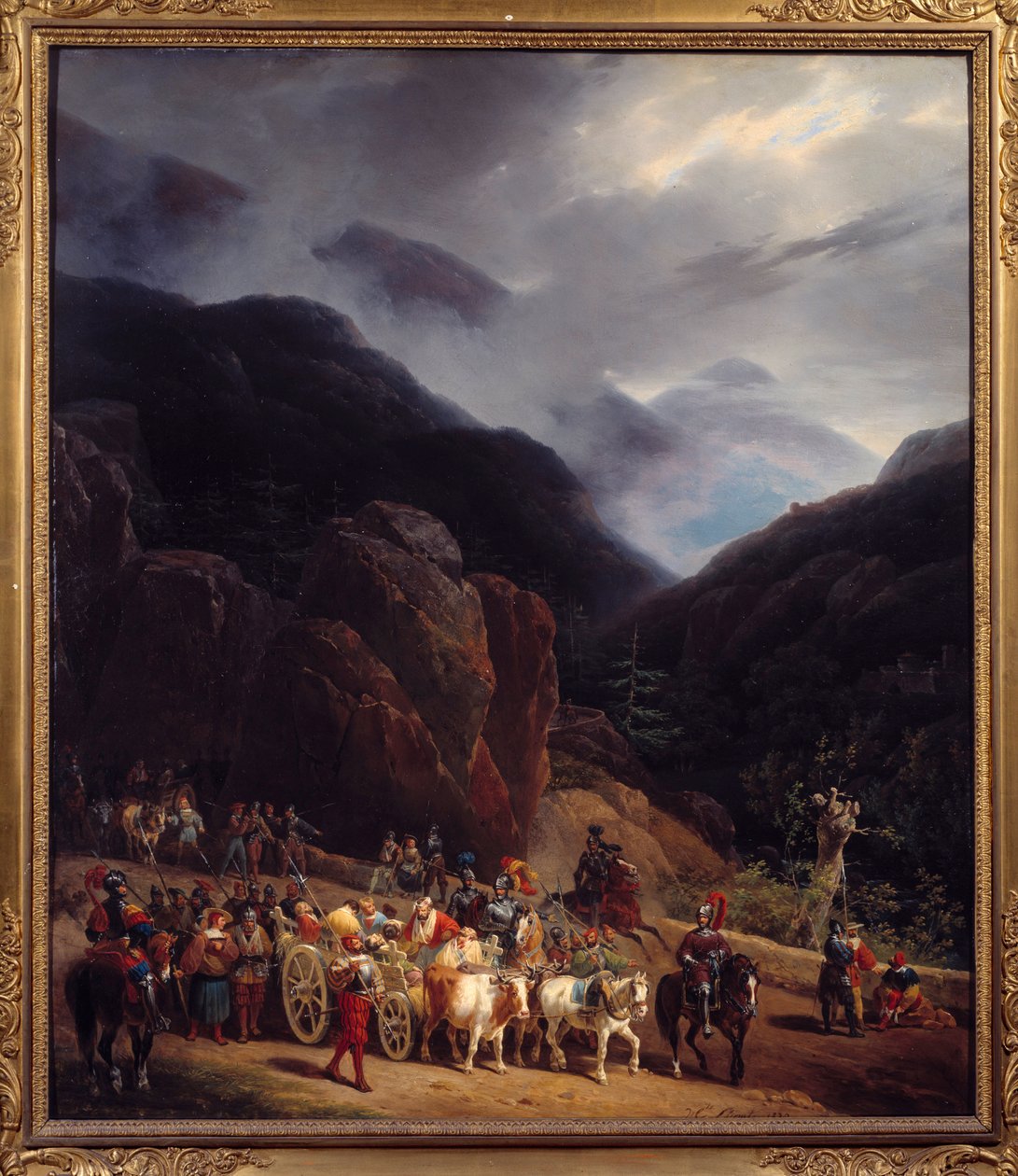 Tilbagekomsten af slaget ved Marignan Armees af Francois I vender tilbage fra Marignan (Maregnano) den 14/09/1515. Maleri af Hippolyte Lecomte (1781-1857) 1829 søn. 0,54x0,65 m Bourg En Bresse. Brou Museum af Hippolyte Lecomte