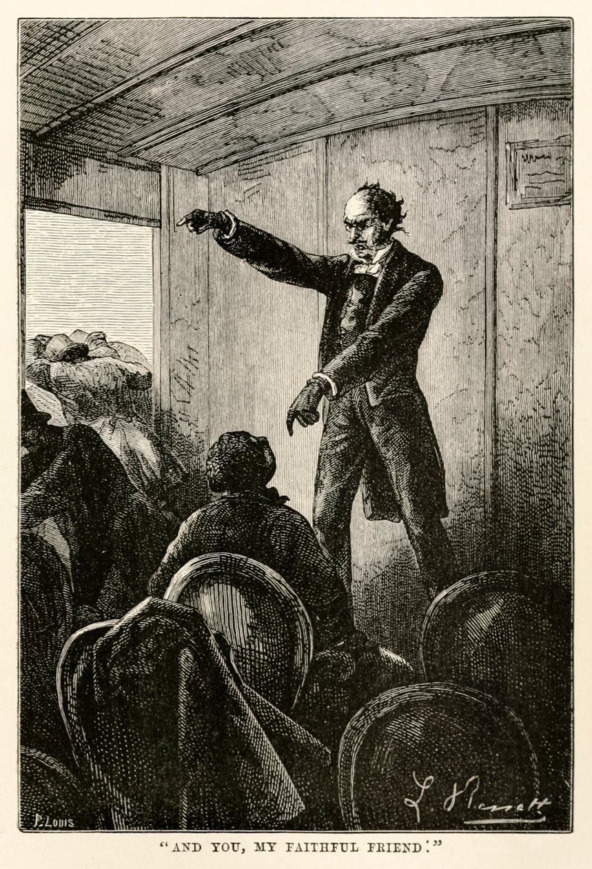 Og du, min trofaste ven., fra Jorden rundt på firs dage af Jules Verne (1828-1905) graveret af Louis, 1873 af Hippolyte Leon after Benett