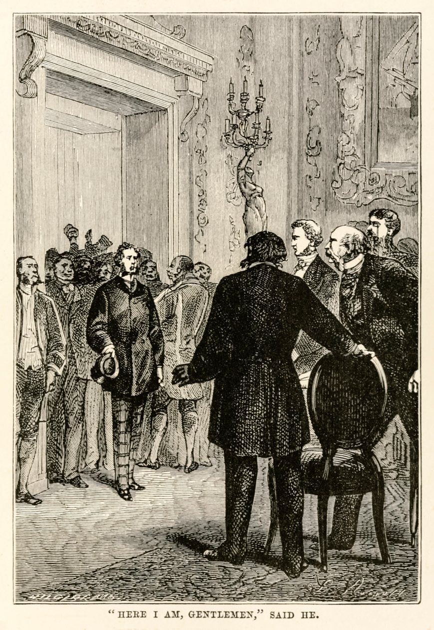 Her er jeg herrer, sagde han, fra Jorden rundt på firs dage af Jules Verne (1828-1905) indgraveret af Henri-Théophile Hildebrand (1824-97), 1873 af Hippolyte Leon after Benett