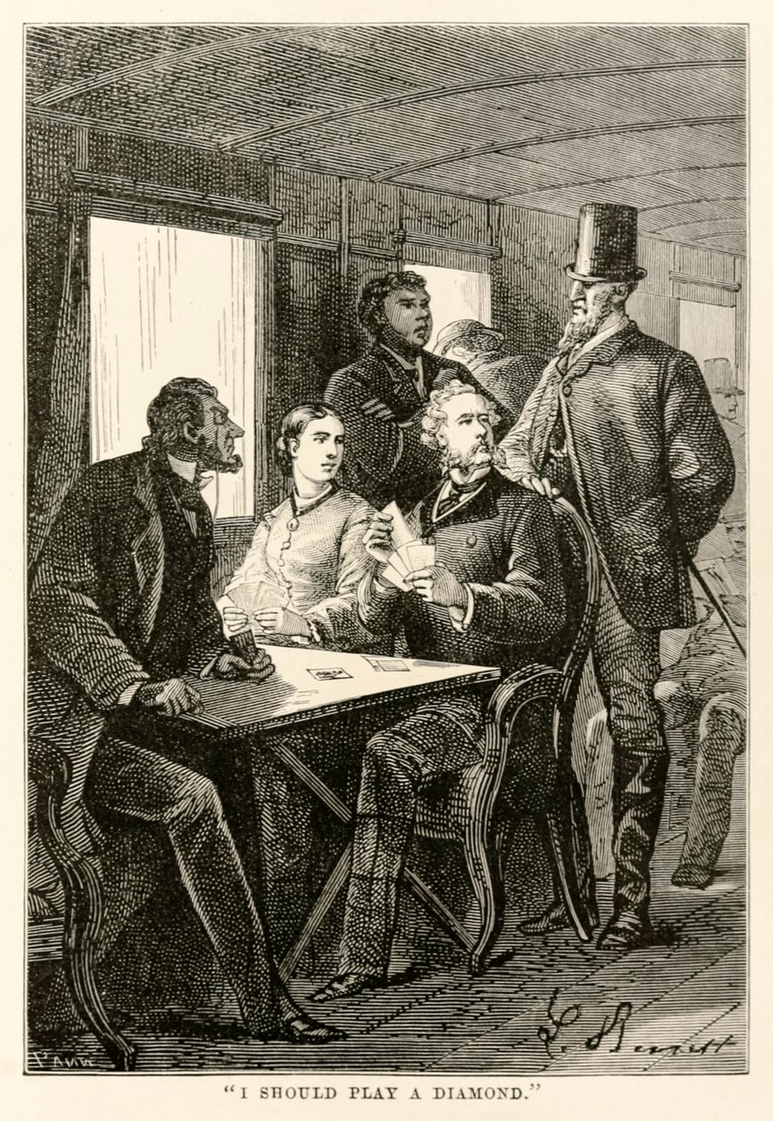 Jeg burde spille en diamant, fra Jorden rundt på firs dage af Jules Verne (1828-1905) graveret af Adolphe François Pannemaker (1822-1900), 1873 af Hippolyte Leon after Benett