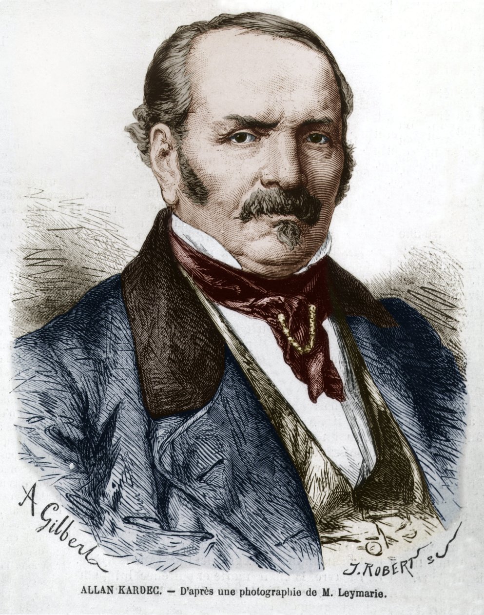 Allan Kardec (1804-1869) sandt navn Hippolyte Leon Denisart-Rivail, opfinder af spiritisme i Frankrig, gravering efter et foto af Leymarie af Hippolyte Leymarie
