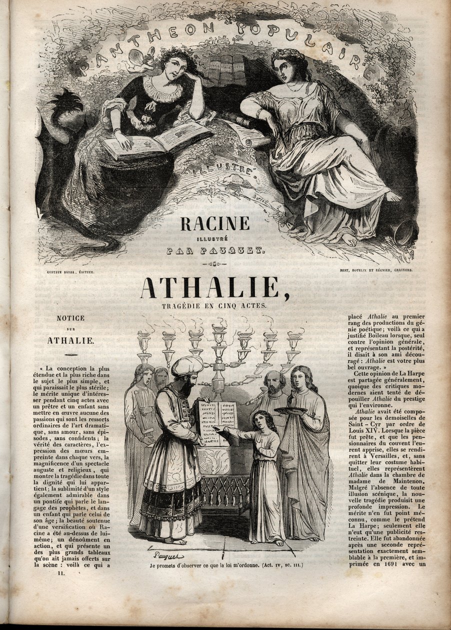 Athalie-tragedie af Jean Racine i fem akter - indgravering i "" Oeuvres de Jean Racine"" illustreret af Pauquet og opslag af Emile de La Bedolliere - 1851 af Hippolyte Louis Pauquet