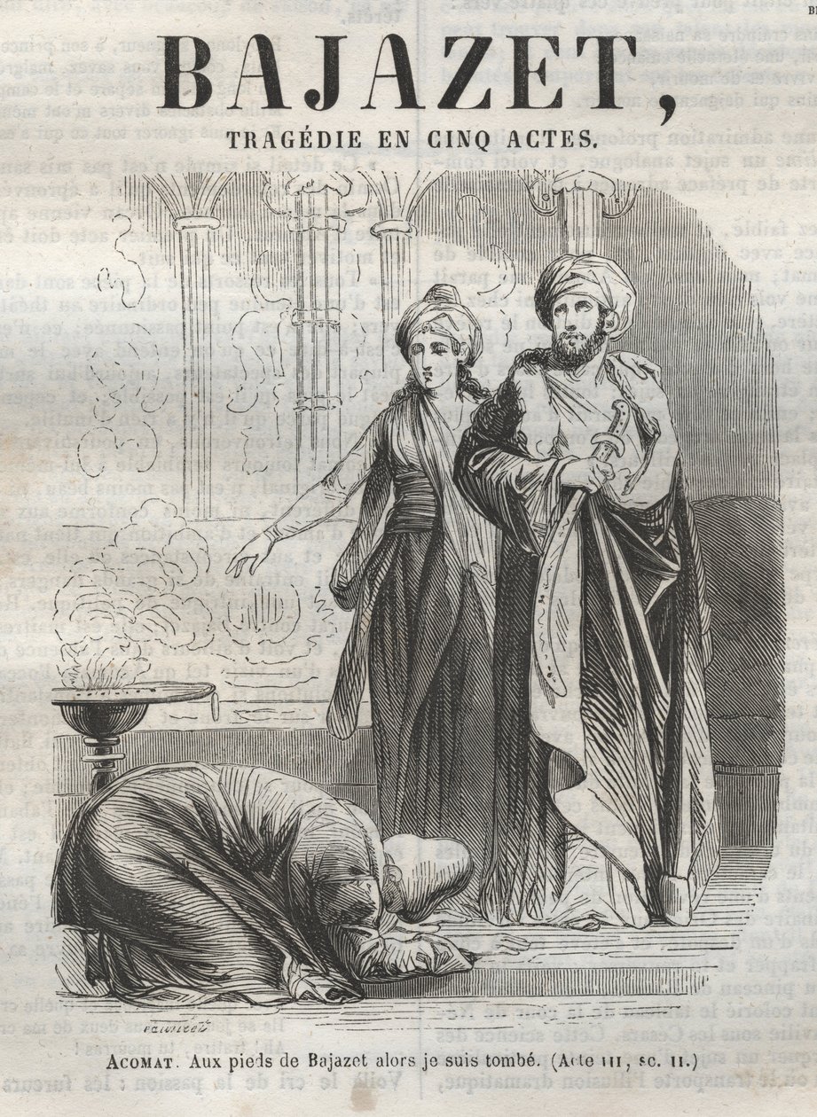 Bajazet-tragedie i fem akter af Jean Racine indgravering i "" Oeuvres de Jean Racine"" illustreret af Pauquet og opslag af Emile de La Bedolliere - 1851 af Hippolyte Louis Pauquet