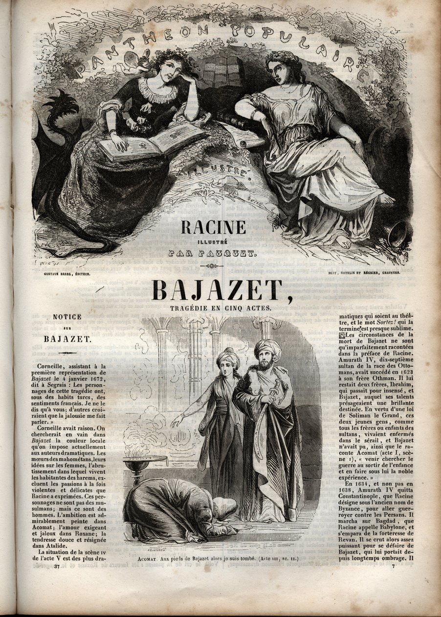Bajazet-tragedie i fem akter af Jean Racine indgravering i "" Oeuvres de Jean Racine"" illustreret af Pauquet og opslag af Emile de La Bedolliere - 1851 af Hippolyte Louis Pauquet