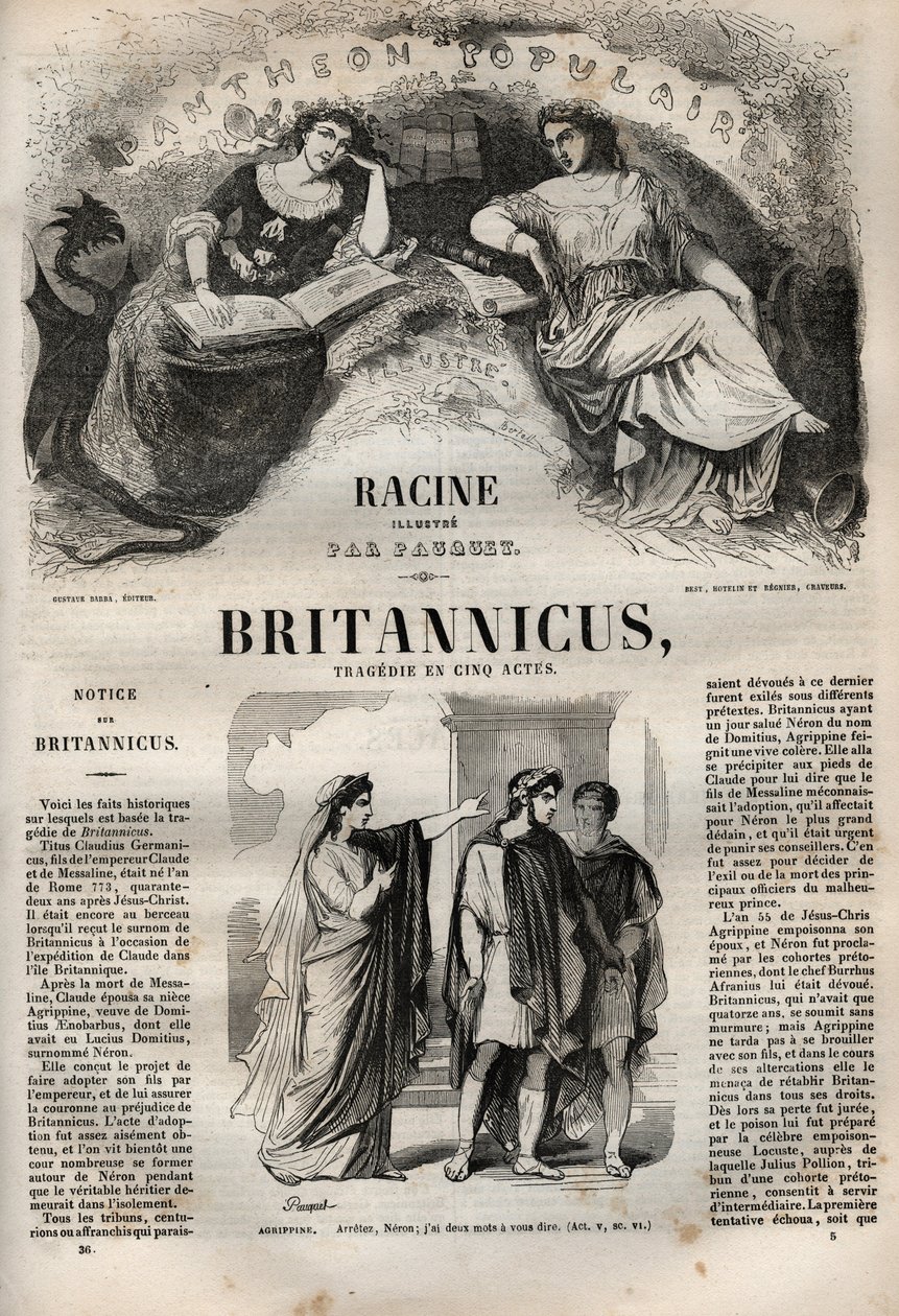 Britannicus tragedie i fem akter - indgravering i "" Værker af Jean Racine"" illustreret af Pauquet og opslag af Emile de La Bedolliere - 1851 af Hippolyte Louis Pauquet