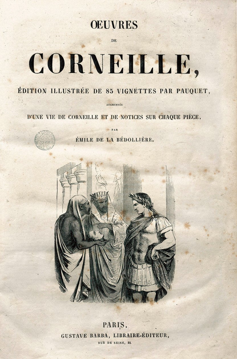 Frontispice af Pierre Corneilles værker (1606-1684), udgave af 1864 (stik) af Hippolyte Louis Pauquet