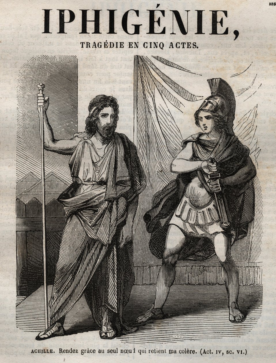 Iphigenie tragedie af Jean Racine - indgravering i "" Oeuvres de Jean Racine"" illustreret af Pauquet og opslag af Emile de La Bedolliere - 1851 af Hippolyte Louis Pauquet