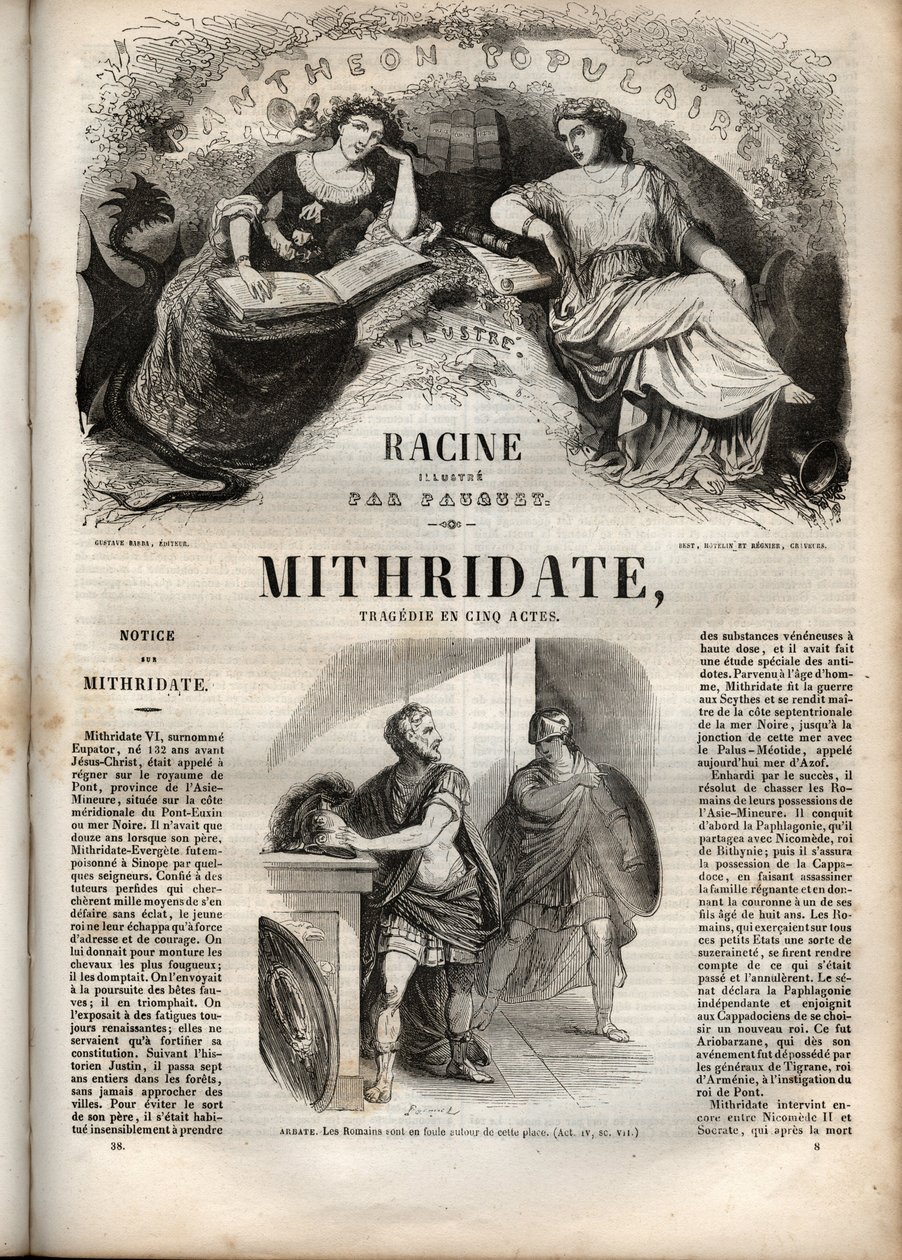 Mithridate tragedie i fem akter af Jean Racine - indgravering i "" Oeuvres de Jean Racine"" illustreret af Pauquet og opslag af Emile de La Bedolliere - 1851 af Hippolyte Louis Pauquet