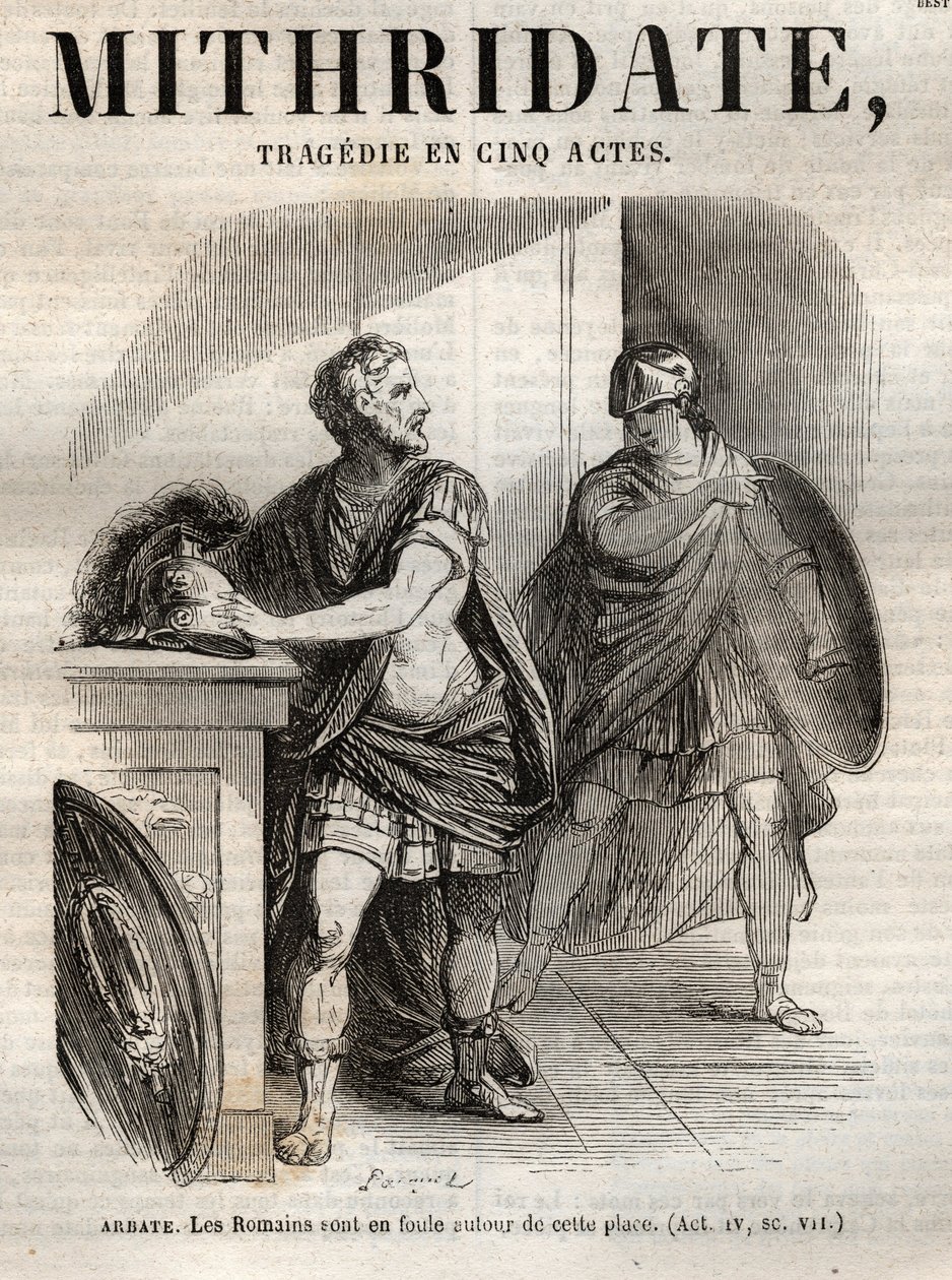 Mithridate tragedie i fem akter af Jean Racine - indgravering i "" Oeuvres de Jean Racine"" illustreret af Pauquet og opslag af Emile de La Bedolliere - 1851 af Hippolyte Louis Pauquet