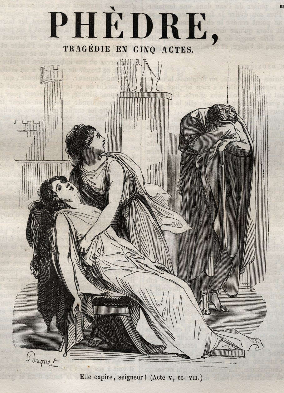 Phedre, af Jean Racine (1639-1699 - indgravering i "" værker af Jean Racine"" illustreret af Pauquet og opslag af Emile de La Bedolliere - 1851 af Hippolyte Louis Pauquet