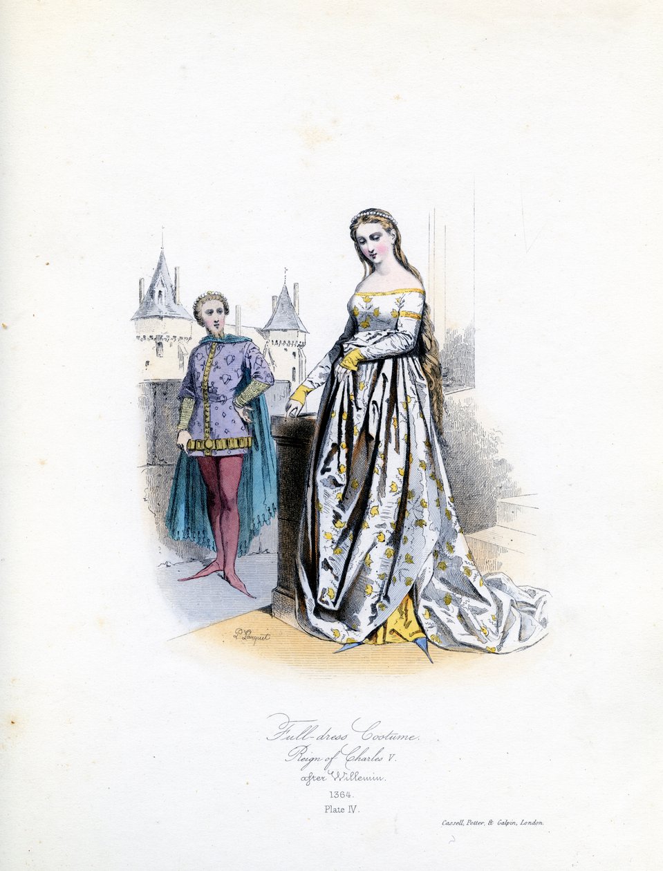 Ædel kvinde i fuld kjole af Hippolyte Louis and Polydore Pauquet
