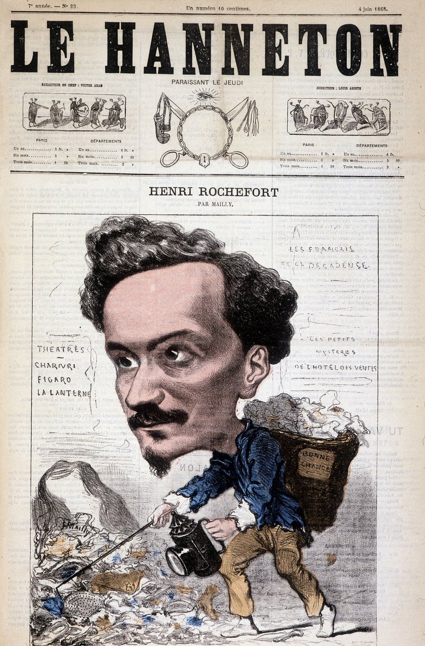 Tegneserie af Henri Rochefort (1831-1913), fransk journalist, forfatter og politiker. I Le Hanneton, 4. juni af Hippolyte Mailly