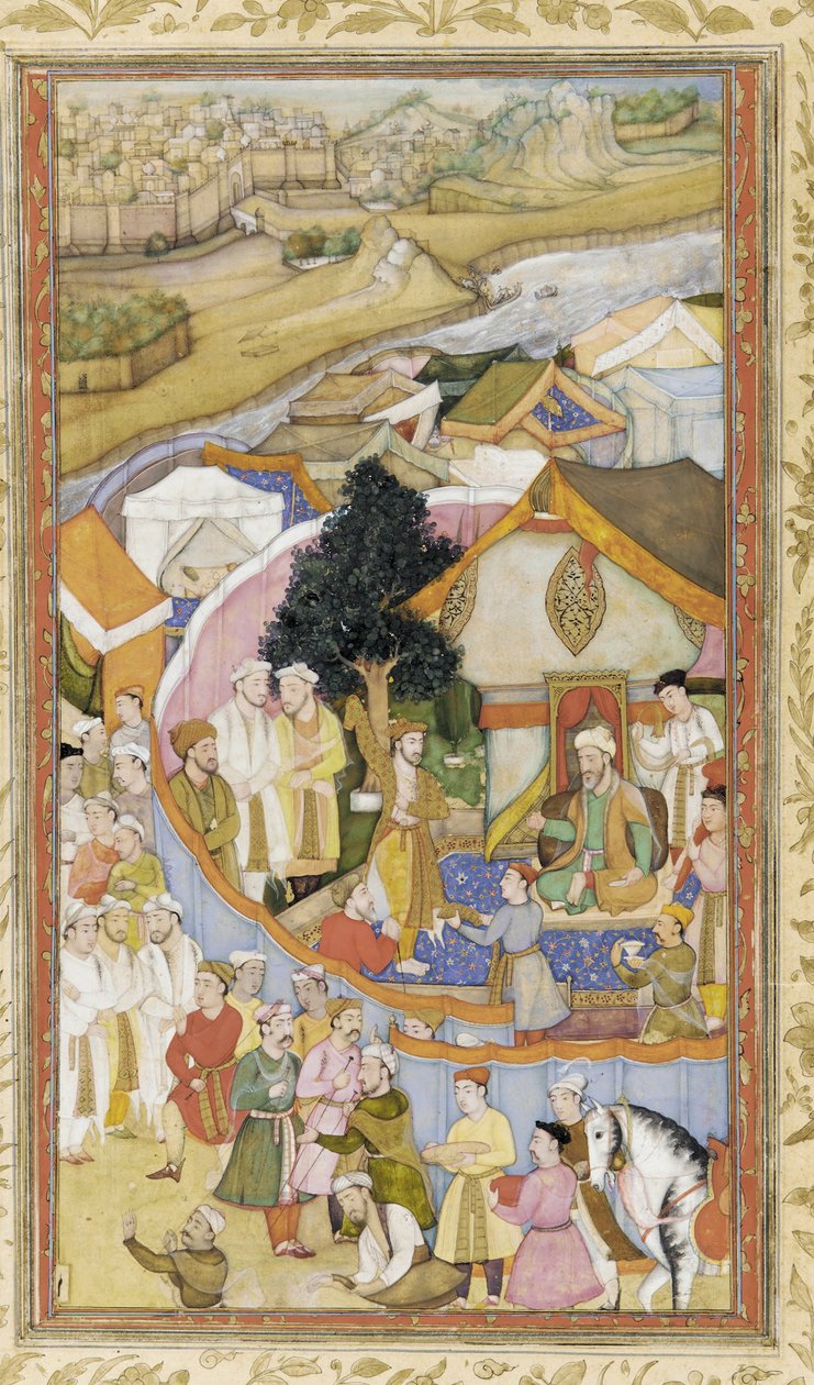 Daud modtager en æreskåbe fra Munim Khan-illustration fra The Akbarnama, ca 1604 af Hiranand