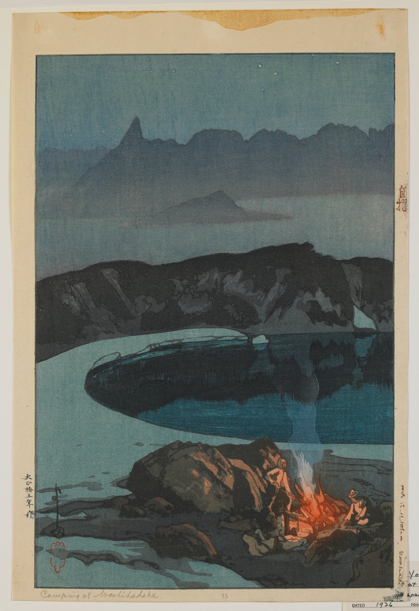 Camping ved Washiha, fra serien, Tolv scener i de japanske alper, Taisho-æraen af Hiroshi Yoshida
