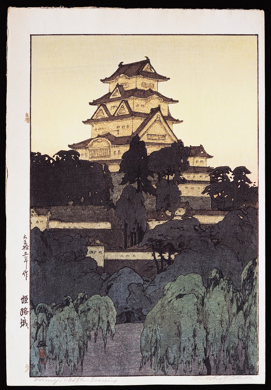 Aften udsigt over Himeji slot af Hiroshi Yoshida