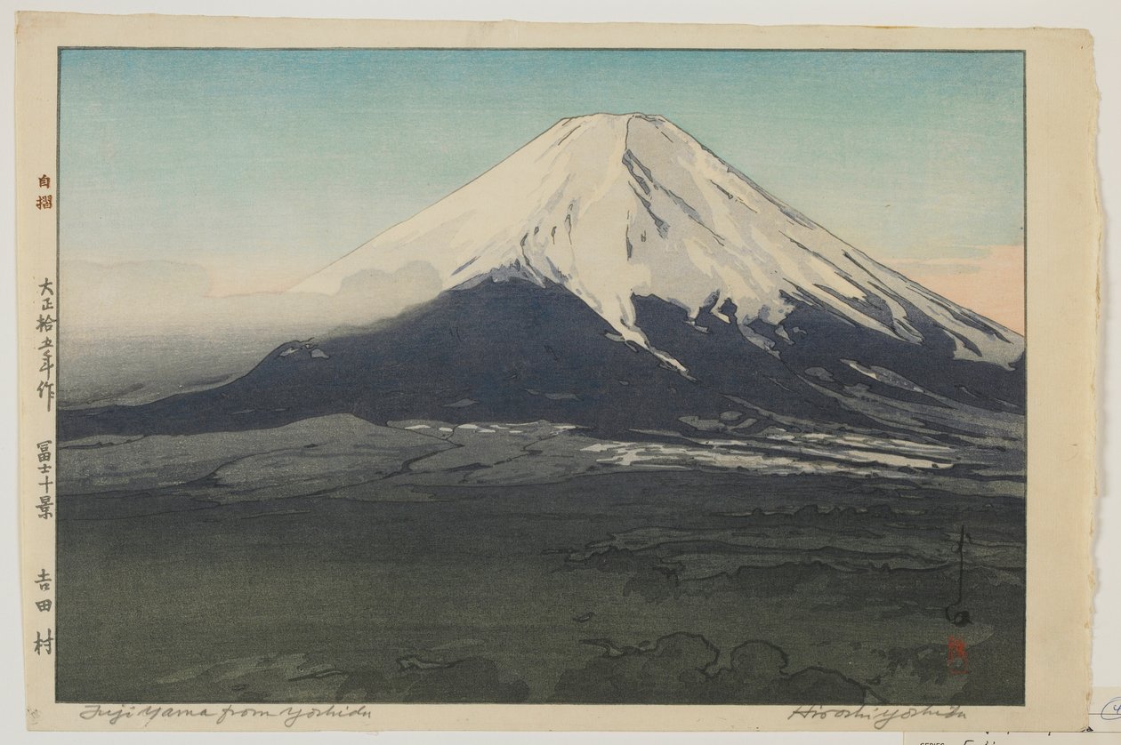 Fuji fra Yoshida, fra serien, Ten Views of Mount Fuji, Taisho-æra af Hiroshi Yoshida
