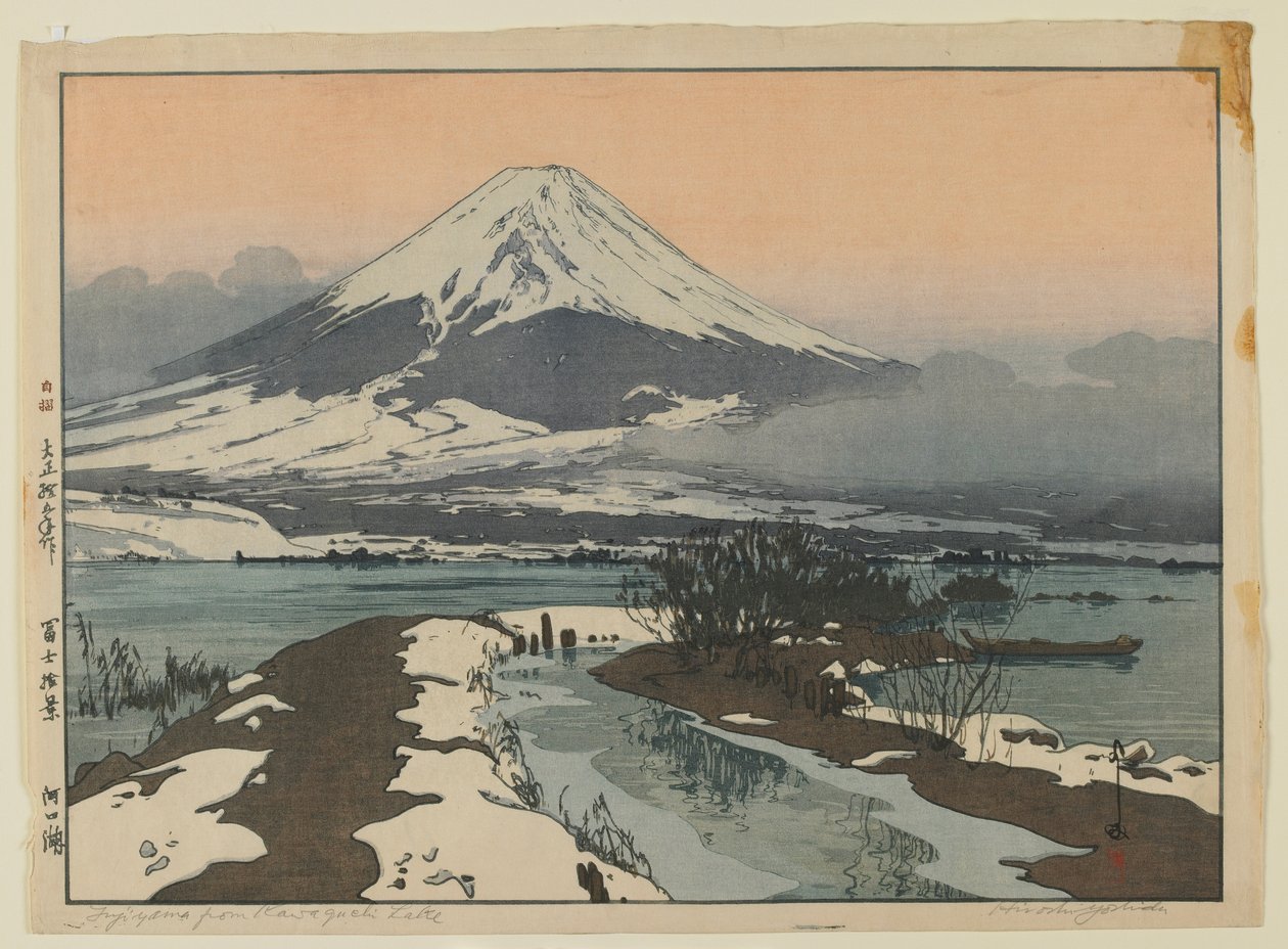 Fujiyama fra Kawaguchi Lake, fra serien Ten Views of Mount Fuji, Taisho-æra af Hiroshi Yoshida