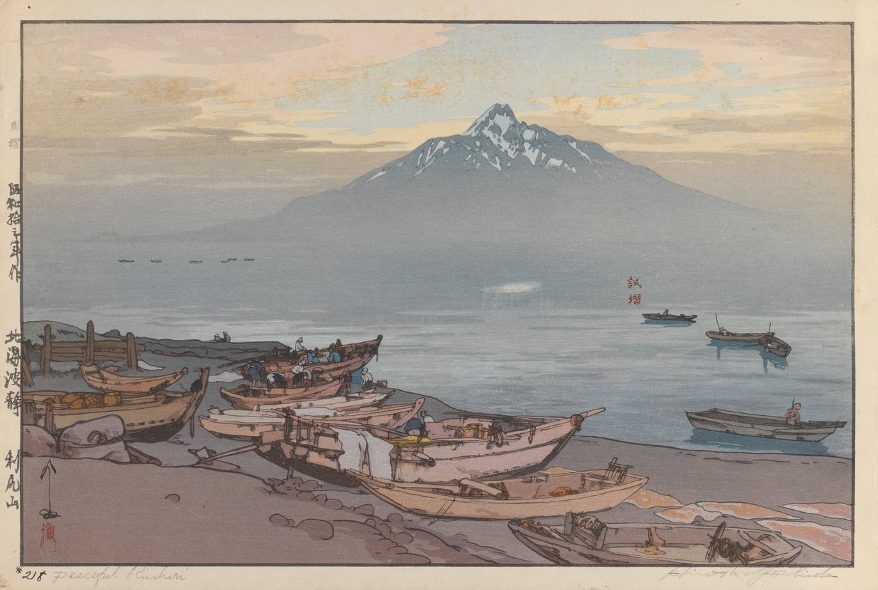 Peaceful Rishiri (træbloktryk på papir) af Hiroshi Yoshida