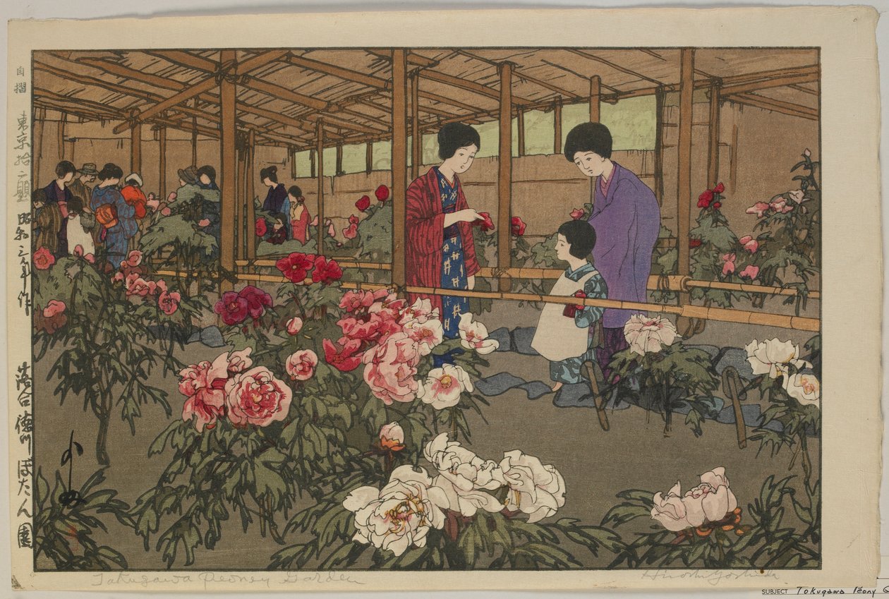Tokugawa Peony Garden, fra serien, Twelve Scenes of Tokyo, Showa-æra af Hiroshi Yoshida