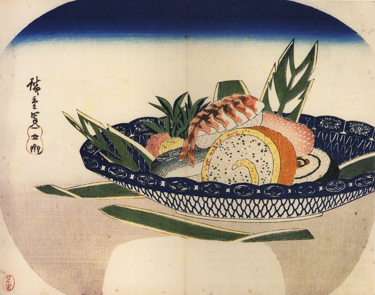 Skål med sushi af Utagawa Hiroshige