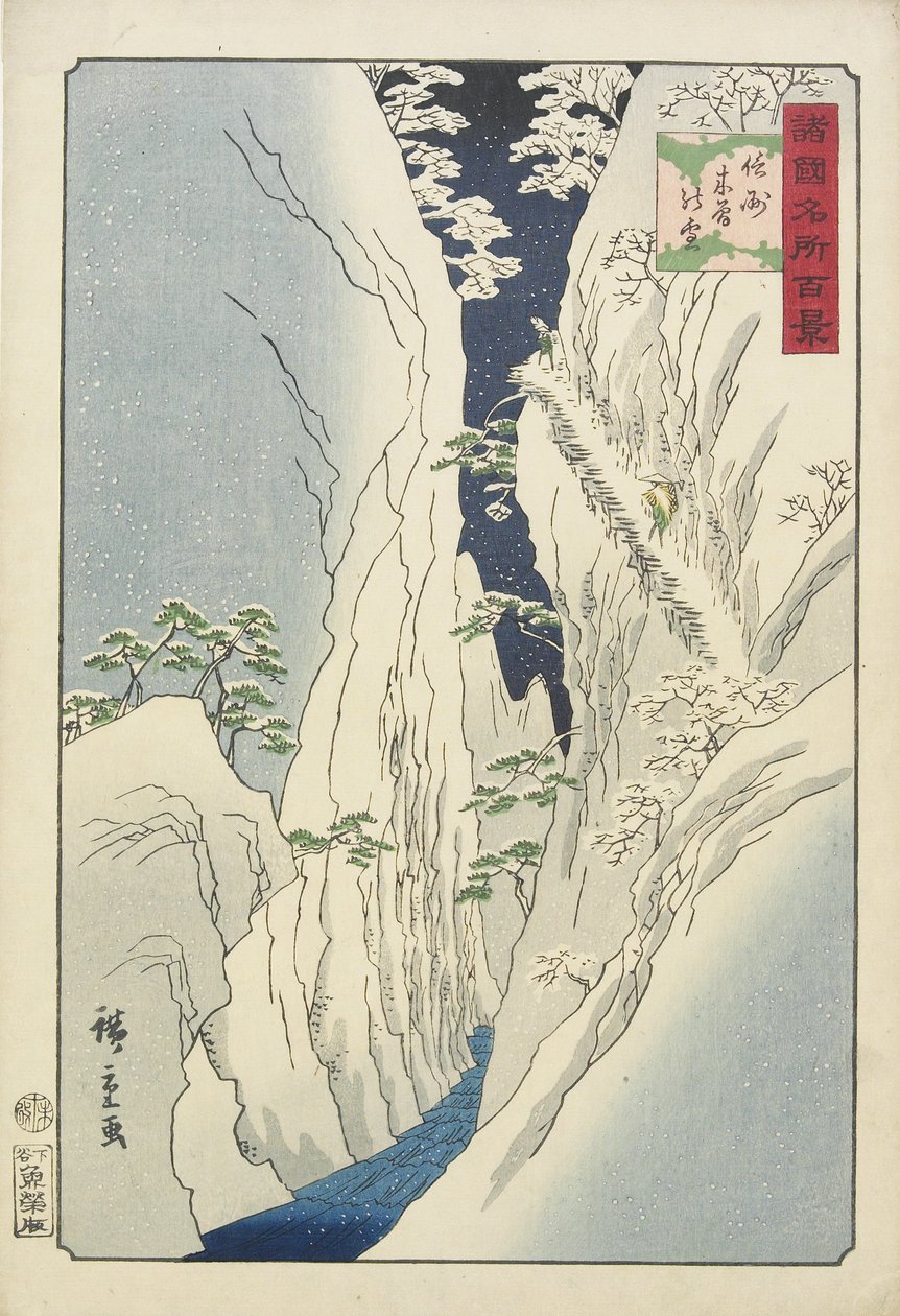 Sne ved Kiso-kløften i Shinshu_-provinsen, november 1859 af Hiroshige II