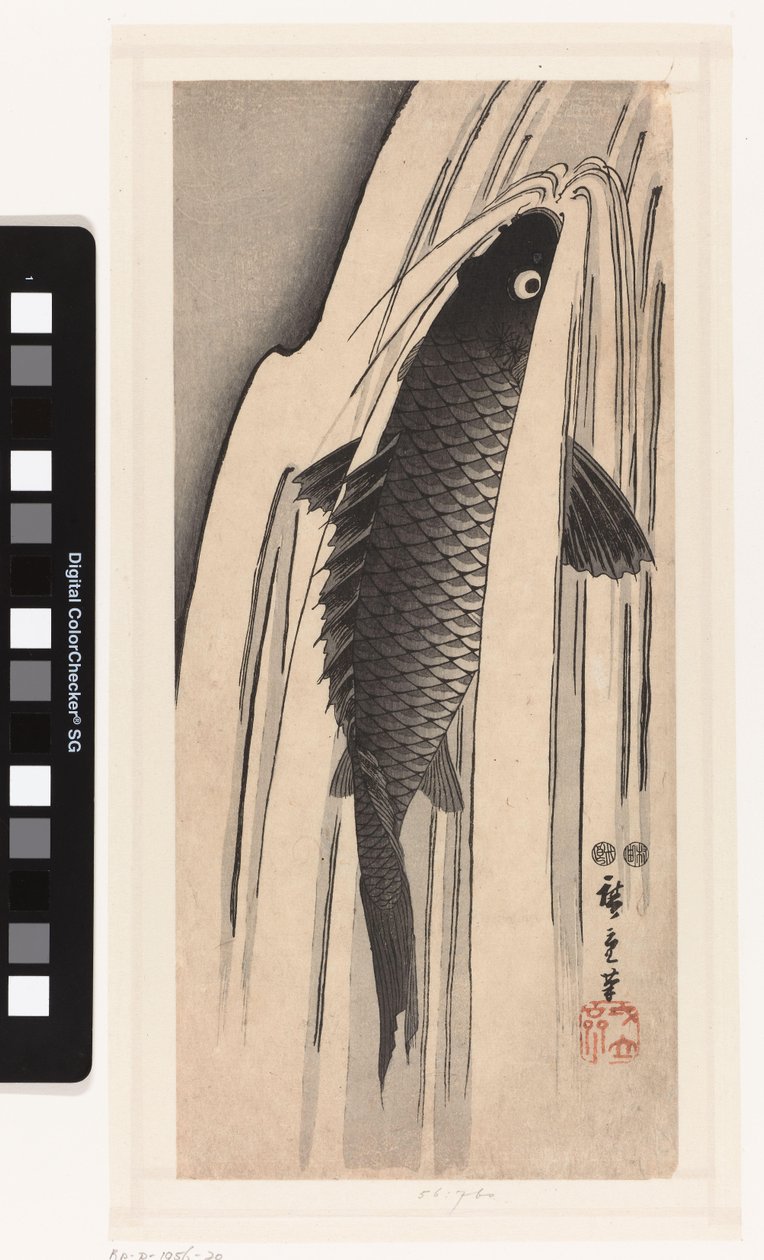 Karper svømmer mod et vandfald af Hiroshige (I) , Utagawa