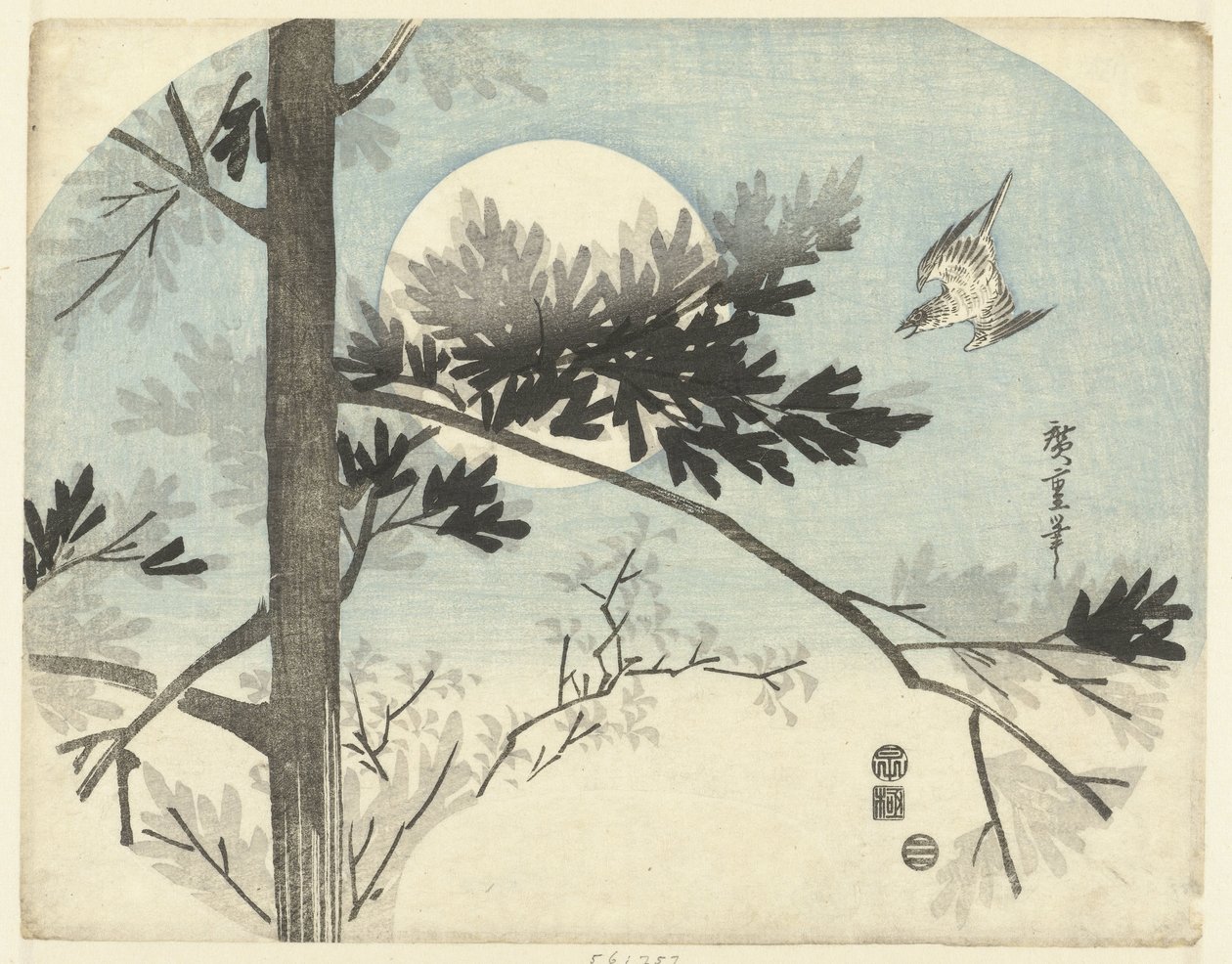 Gøg og fyrretræ af Hiroshige (I) , Utagawa