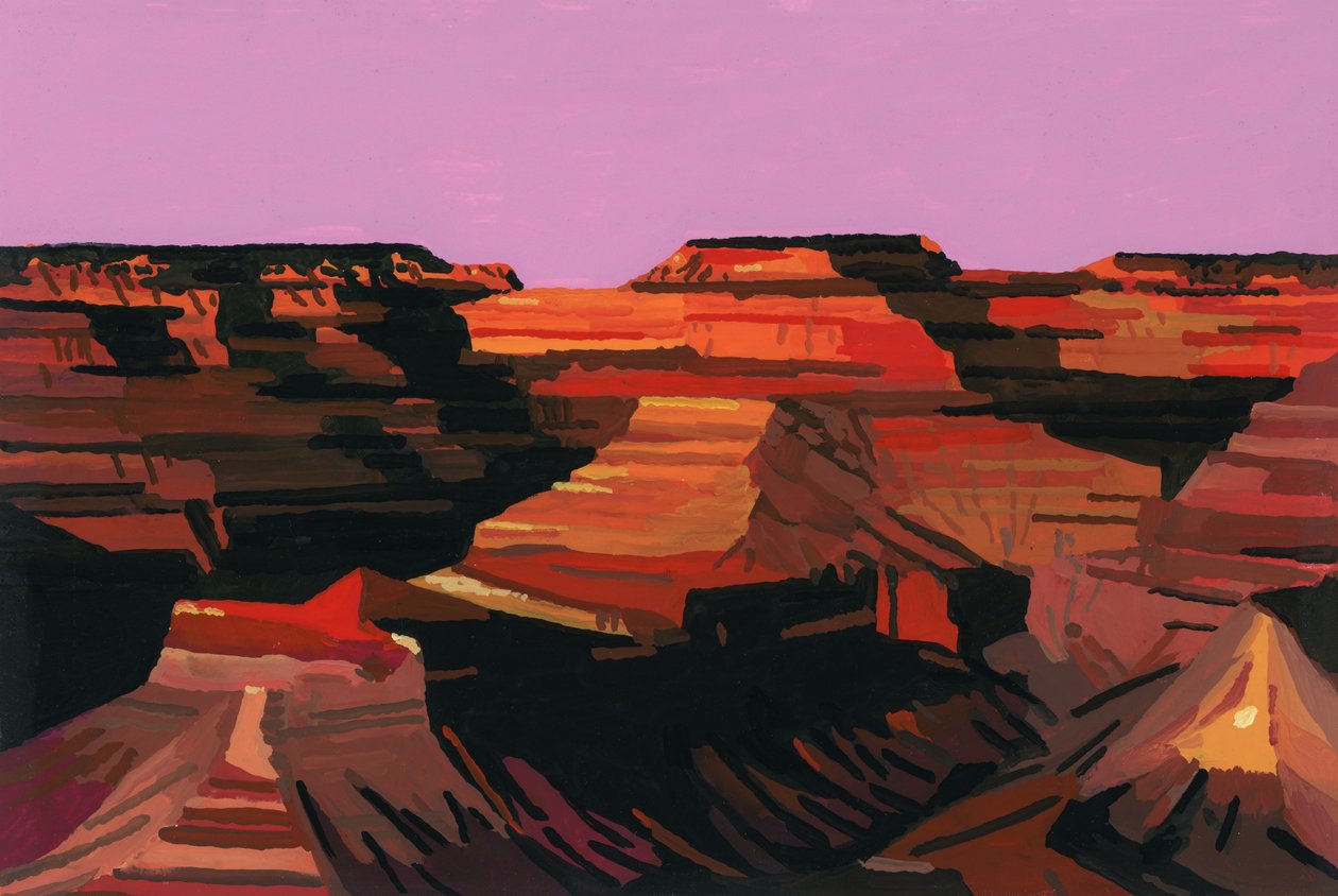 Dalen bliver rød ved solnedgang, 2015 (Gouache på papir) af Hiroyuki Izutsu
