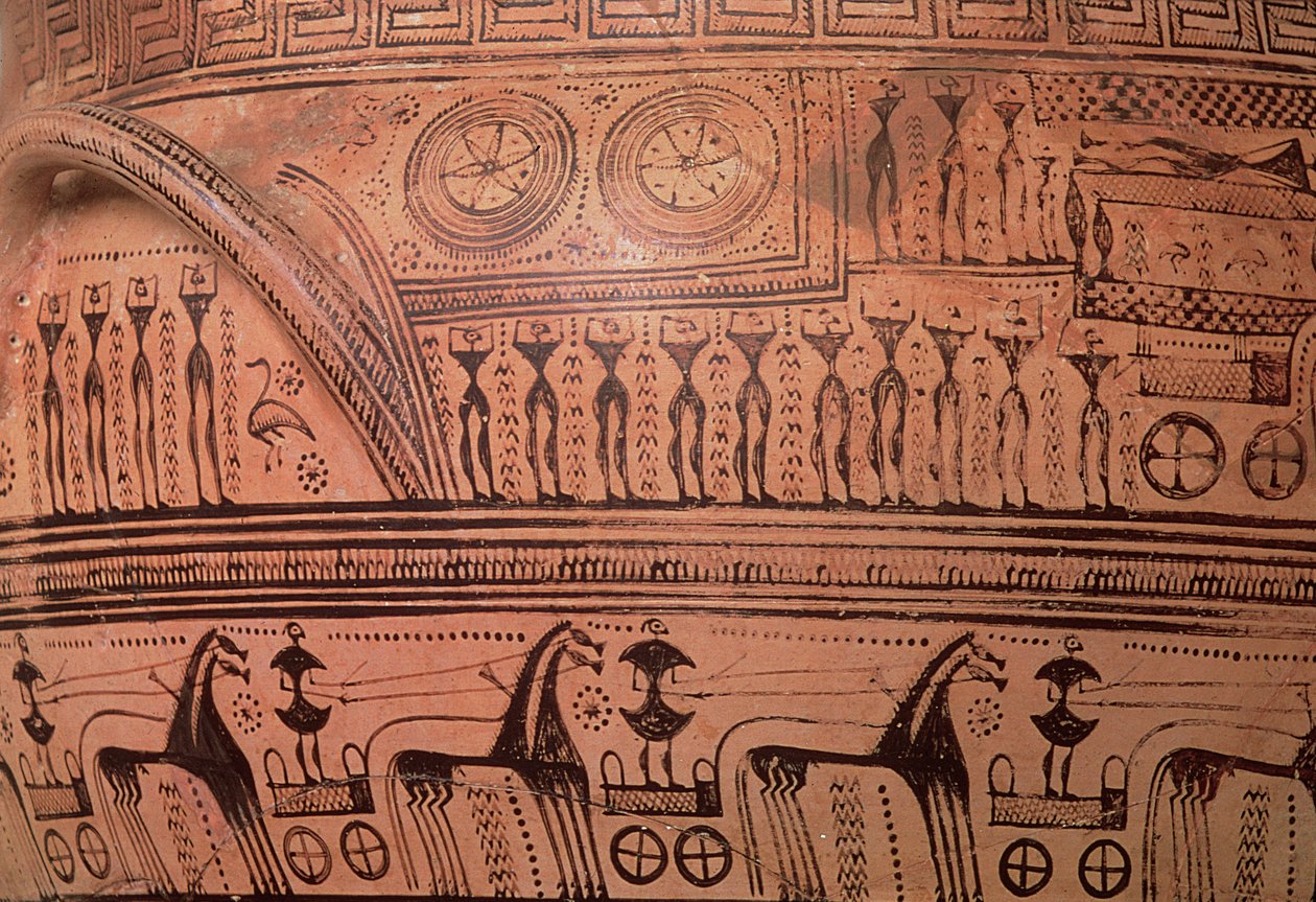 Attisk geometrisk krater, fra Dipylon, 750-735 f.Kr. (keramik) (detalje af Hirschfeld painter