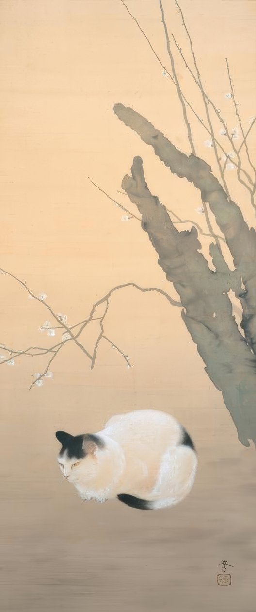 Hishida Shunso, kat og blommeblomster af Hishida shunso